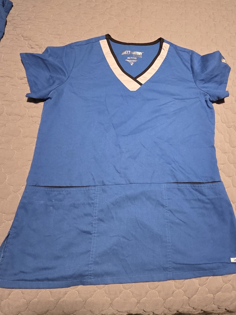 Grey's Anatomy Blue V-Neck Medical Scrub Top with Contrast Trim